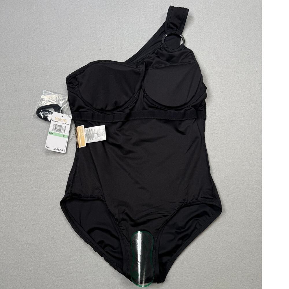 Michael Kors Women's Embellished 1 Shoulder Underwire 1Pc Swimsuit black 8 $106 - Picture 4 of 10